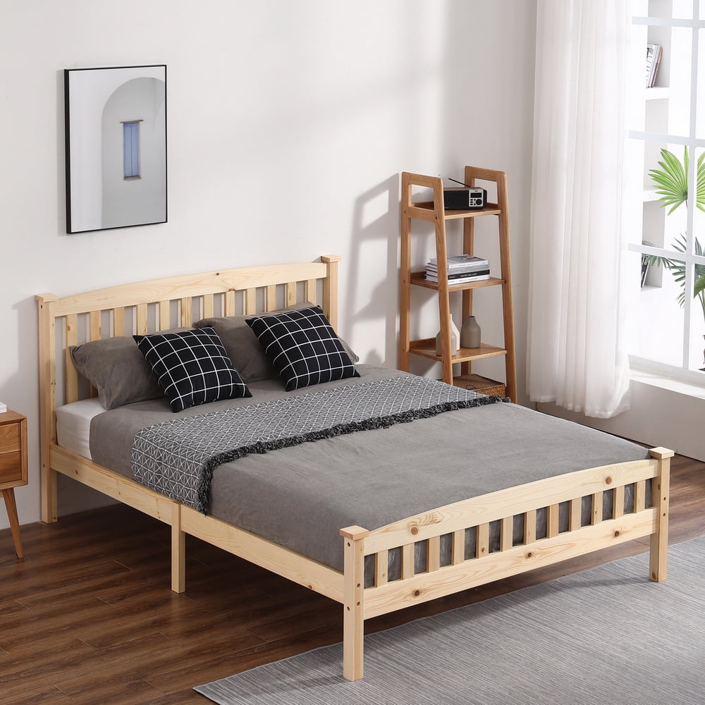 Full Size Platform Bed, Solid Wood Full Bed Frames with Headboard and