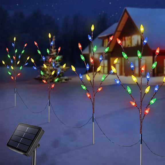 Ninonly 4 Pack Solar Christmas Pathway Lights, 80 LEDs Christmas Strawberry Stake Lights, 8 Modes Christmas Tree Lights, Waterproof Christmas Outdoor Decorations for Garden Porch Patio Yard