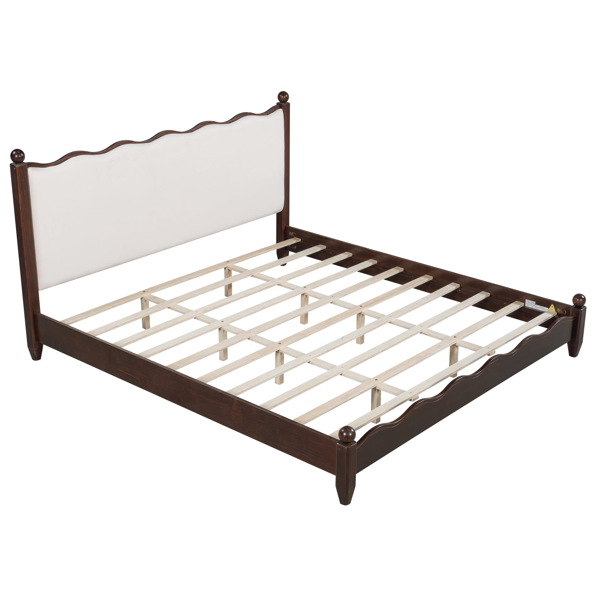 Euroco Wood King Size Wood Platform Bed with Upholstery Headboard, Espresso