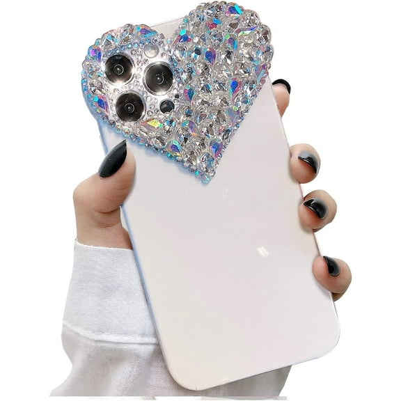 iPhone 14 Pro Max 6.7" Luxury Shiny Crystal Diamond Case, 3D Glitter Sparkle Bling, Soft TPU Heart Gems Cover