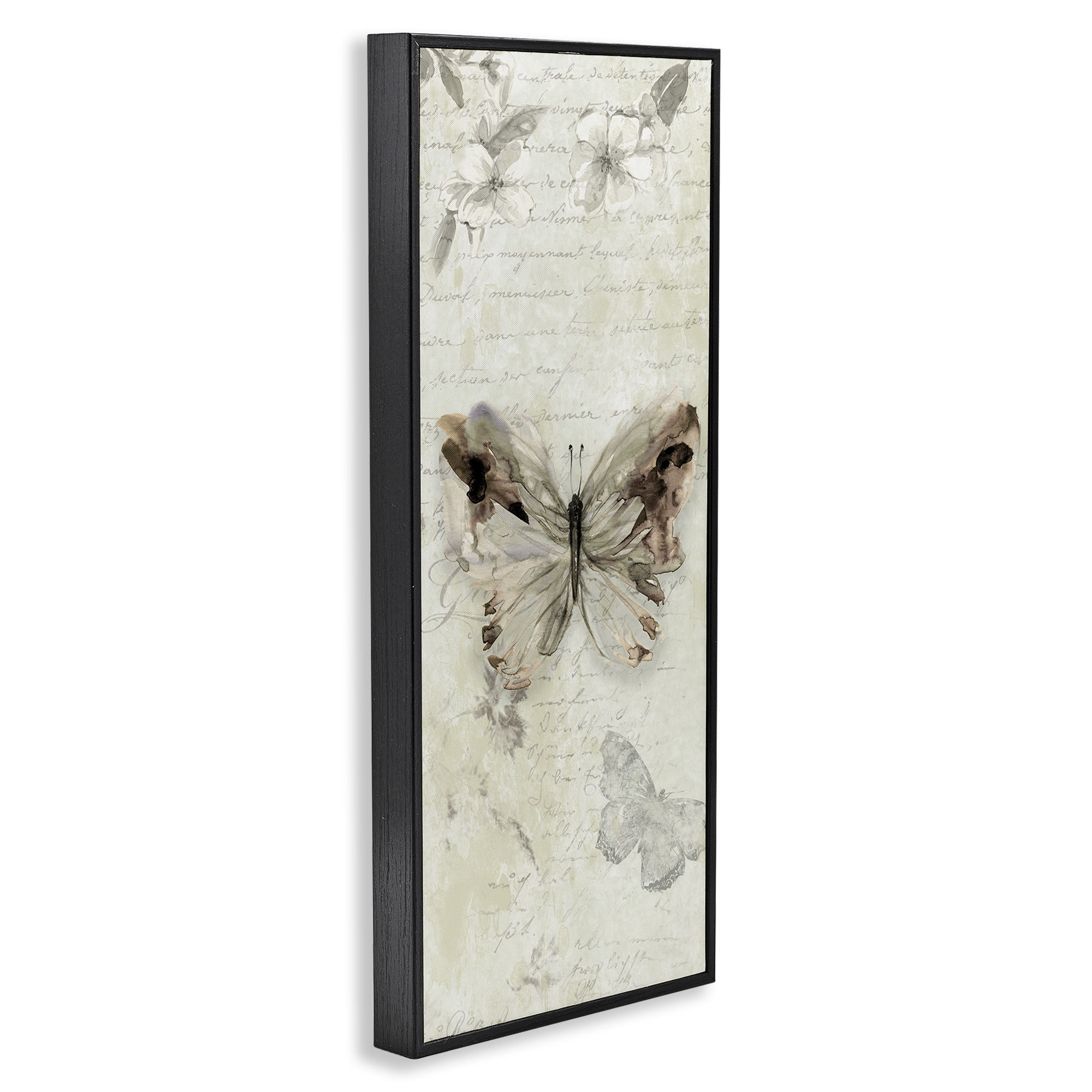 Stupell Industries Timeless Butterflies with Cursive Animals & Insects Painting Black Framed Art Print Wall Art, 13 x 30