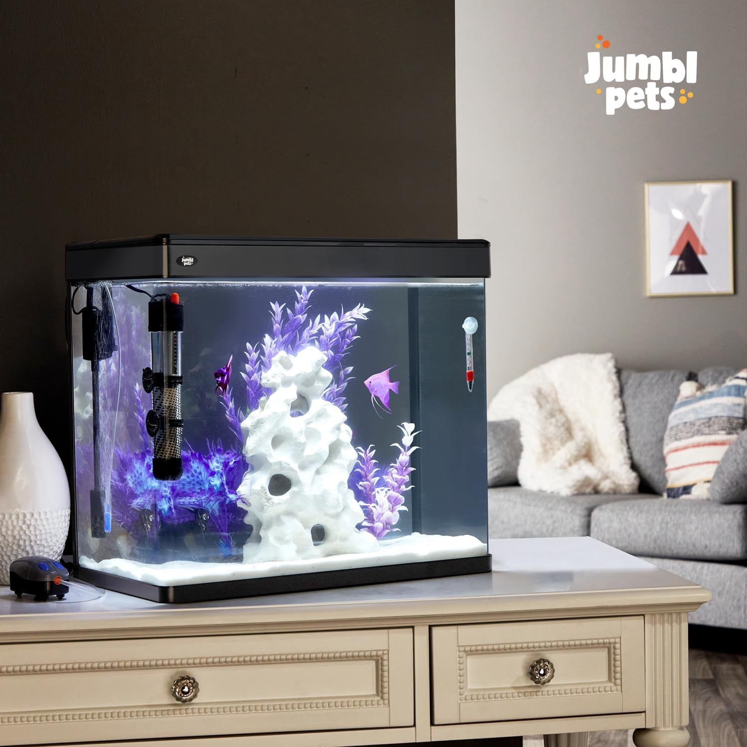JumblPets Premium Fish Aquarium Starter Kit, 7 Gallon Glass Tank with LED Lighting