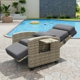 thumbnail image 3 of GAOMON Outdoor Reclining Chairs, Reclining Patio Chairs with Extended Footrest, Adjustable Rattan Patio Lounge with Flip-Up Table, Air Pump 150° Lay Flat Reclining Chair, Light-Grey, 3 of 7