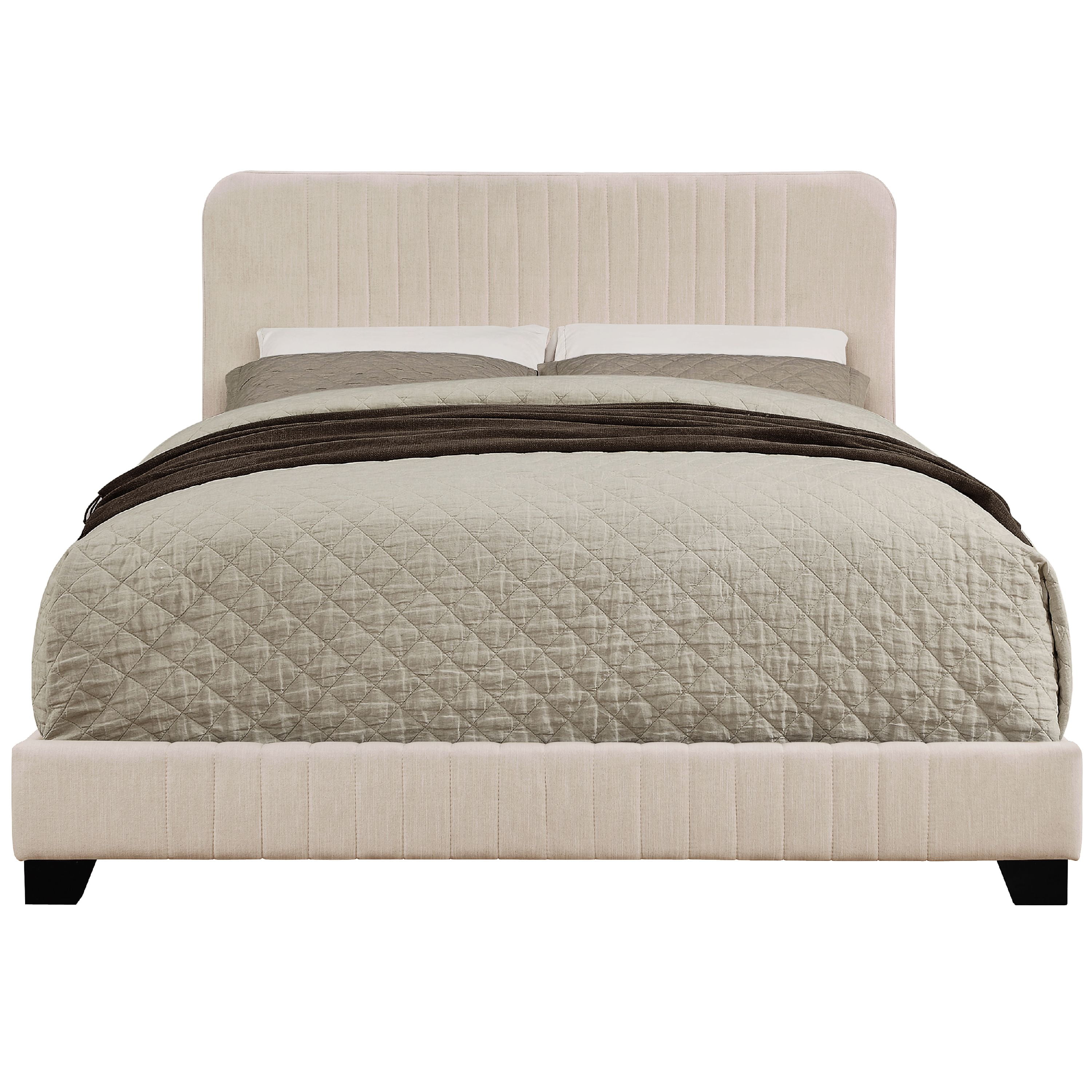 Full Size Mid Century Modern Upholstered Bed Frame Tufted Panel Headboard Beige 