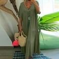 thumbnail image 2 of CHOK Robe Maxi en Lin Ample et Décontractée pour Femmes, Col en V, Manches Courtes, Coupe Grand et Fluide, Longue, 2 of 4