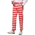 thumbnail image 4 of INSPIRE CHIC Pantalon Imprimé à Losanges pour Hommes Coupe Régulière devant Plat Pantalon Habillé 34 Rouge Blanc, 4 of 5