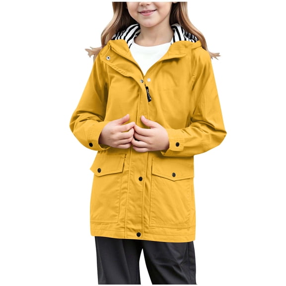 Curuila Toddler Child Girls Long Coat Long Sleeve Striped Print Hooded Jacket For Girls Loose Fit Fashion Outerwear Size 13-14 Years