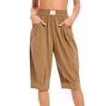 thumbnail image 2 of Bloomae Bermuda Shorts for Women Loose Fit Casual Knee Length Elastic High Waist Baggy Pleated Short Pants Trendy Cozy Beach Vacation Boho Shorts with Pockets, 2 of 10