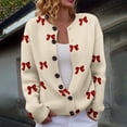 thumbnail image 1 of Plus Size Women's Christmas Santa & Tree Embroidered Cardigan Long Sleeve Round Neck Button Down Knit Sweater For Holiday Season, 1 of 6