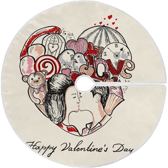 FMSHPON Valentine's Day Romantic Valentine's Day Kiss Xmas Christmas Tree Skirt Stand Mat for Holiday Party Decoration Indoor Outdoor 48 inches