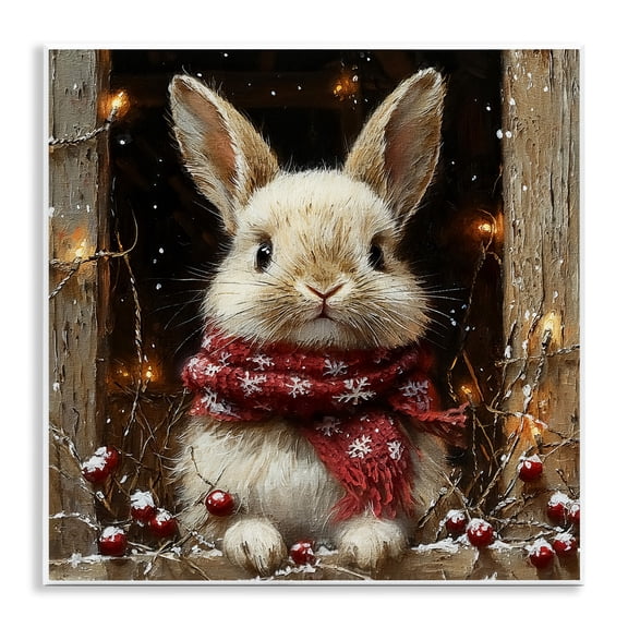 Stupell Industries Bunny with Snowy Holly Berries Animals Painting Unframed Art Print Wall Art, 12 x 12
