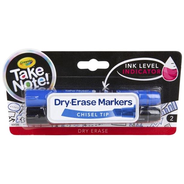 Crayola 2020839 Take Note Dry Erase Markers with Chisel Tip, Blue & Black Set of 2