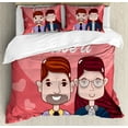 thumbnail image 1 of Nerdy Duvet Cover Set Queen Size, I Love You Calligraphy with Heart Cartoon Couple Valentine's Day Themed Composition, Decorative 3 Piece Bedding Set with 2 Pillow Shams, Multicolor, by Ambesonne, 1 of 3