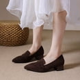 thumbnail image 6 of HomeDM Womens Low Chunky Block Heels Closed Pointy Toe Slip-On Dress Pumps Shoes for Wedding Party Work, Brown Size 7, 6 of 9