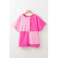 thumbnail image 3 of Casual Bright Pink Plus Size T-Shirt - Colorblock Patchwork Design | [ZhiHiMeRi] | (US 18W-20W)2X, 3 of 10