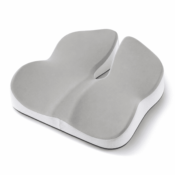 Sleep Zone Memory Foam Seat Cushion, 17.7"×16.2"×4.7", White & Gray, Ergonomic Pressure Relief