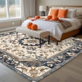 thumbnail image 4 of Vintage Flowers Pattern Washable Area Rug 5 x 8 ft Retro Blue Classical Bohemian Style , Soft Non Slip Rugs Stain Repellent Indoor Felt Carpet for Living Dining Room Bedroom Home Office, 4 of 9