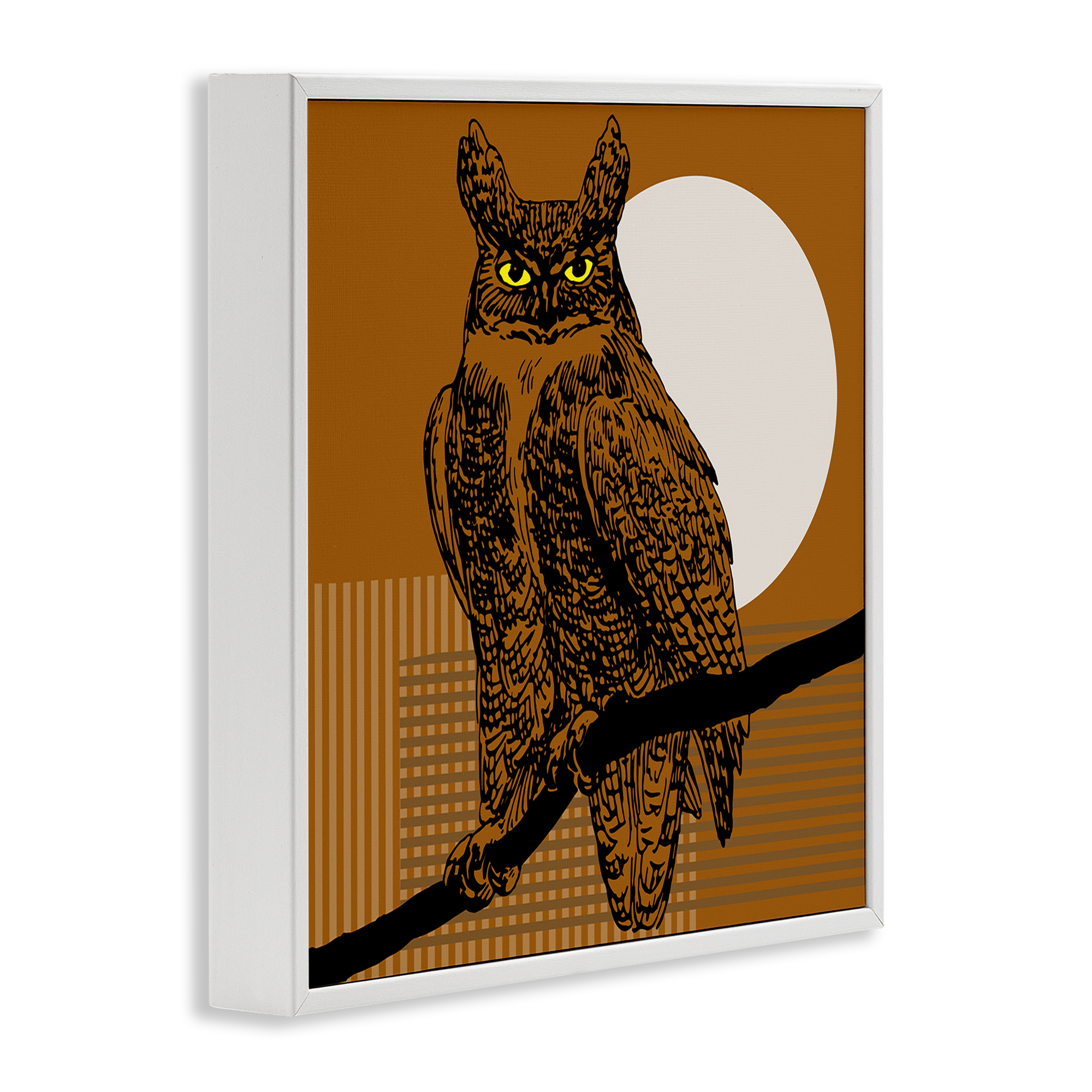 Stupell Industries Horned Owl & Full Moon Animals & Insects Painting White Framed Art Print Wall Art, 17 x 17