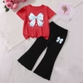 thumbnail image 5 of ZOYOEN Toddler Girls Outfits Set- Soft Comfortable Cute Shorts Sleeve T Shirts and Flare Pants Baby Summer Clothes Red Size 6 T, 5 of 5