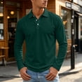 thumbnail image 2 of Men Classic Long Sleeve Polo Shirt 3 Button Placket Solid Color Breathable Casual Daily Golf Pullover Tops Dark Green S, 2 of 8