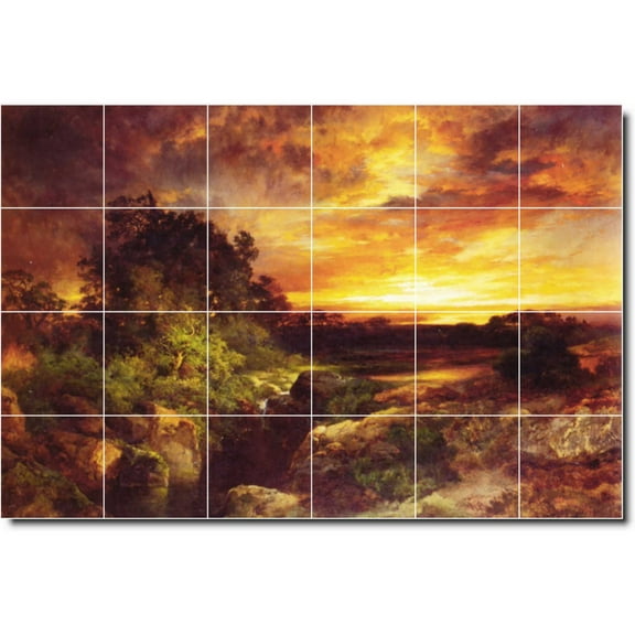 Ceramic Tile Mural-Thomas Moran Landscapes Painting 521. 25.5" w x 17" h using (24) 4.25 x 4.25 ceramic tiles