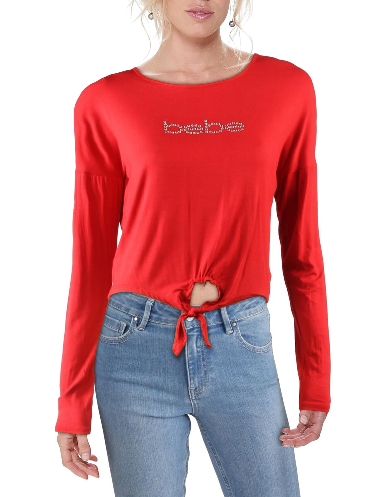 Bebe Womens Embellished Logo T Shirt Red L Walmart Com