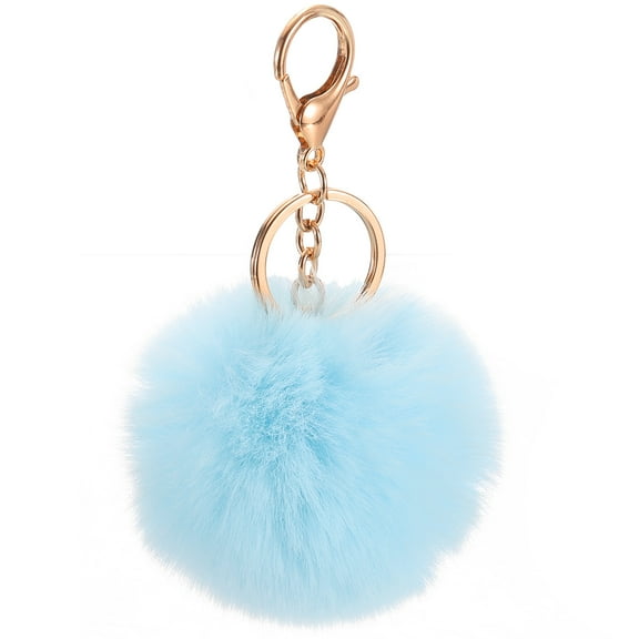 Pom Pom Keychain, 8cm Faux Rabbit Fur Puff Ball Keychain, Soft Cute Plush Fluffy Ball Key Ring for Women Purse Handbags Backpack Pendant Charm (Light Blue)