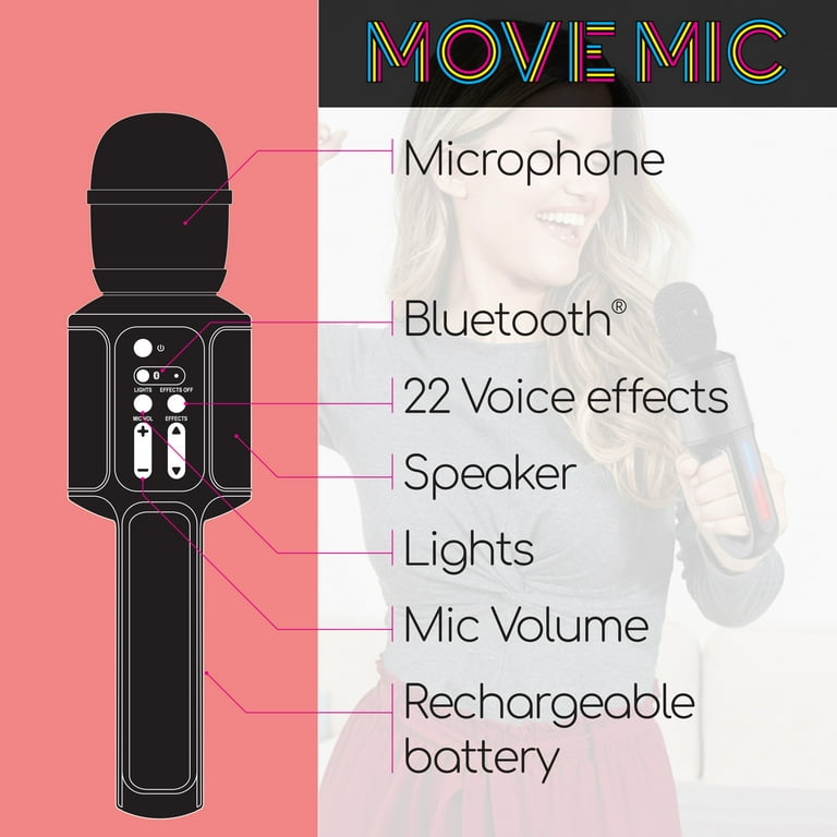 Singing Machine Move Microphone with Lighting Effects and Bluetooth,  SMM575, Black 