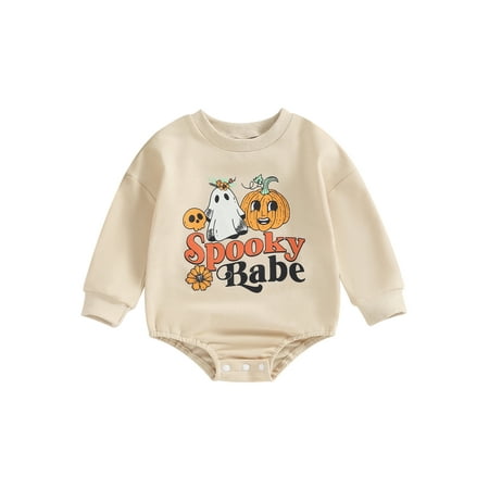 

Baby Girl Boy Halloween Letter Print Long Sleeve Round Neck Rompers