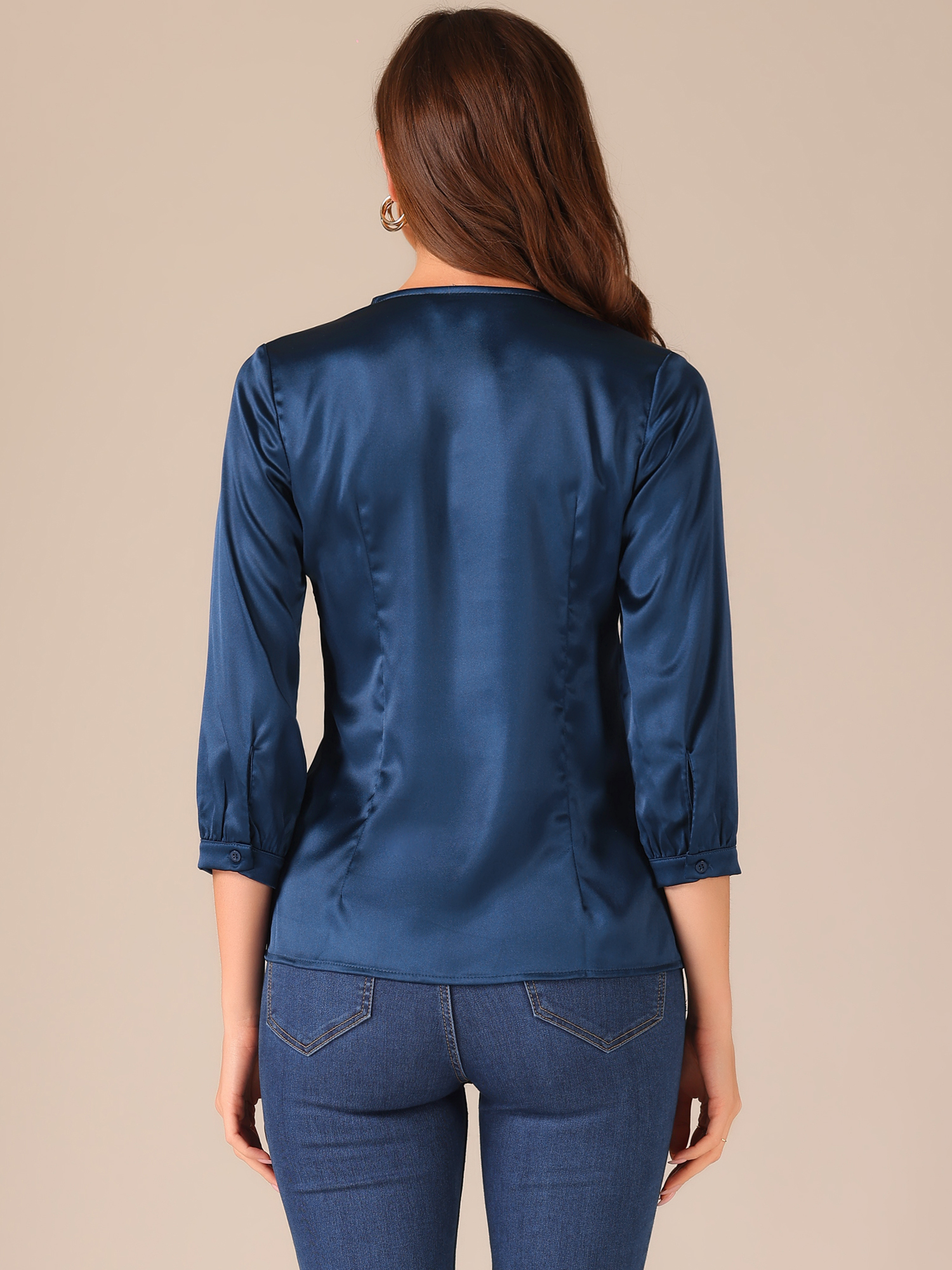 DARING DIVA Solid Long Sleeve V Neck Top Shirts XS Dark Blue