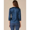 thumbnail image 4 of DARING DIVA Women's Satin Blouse Long Sleeve V Neck Top Shirts XS Dark Blue, 4 of 6