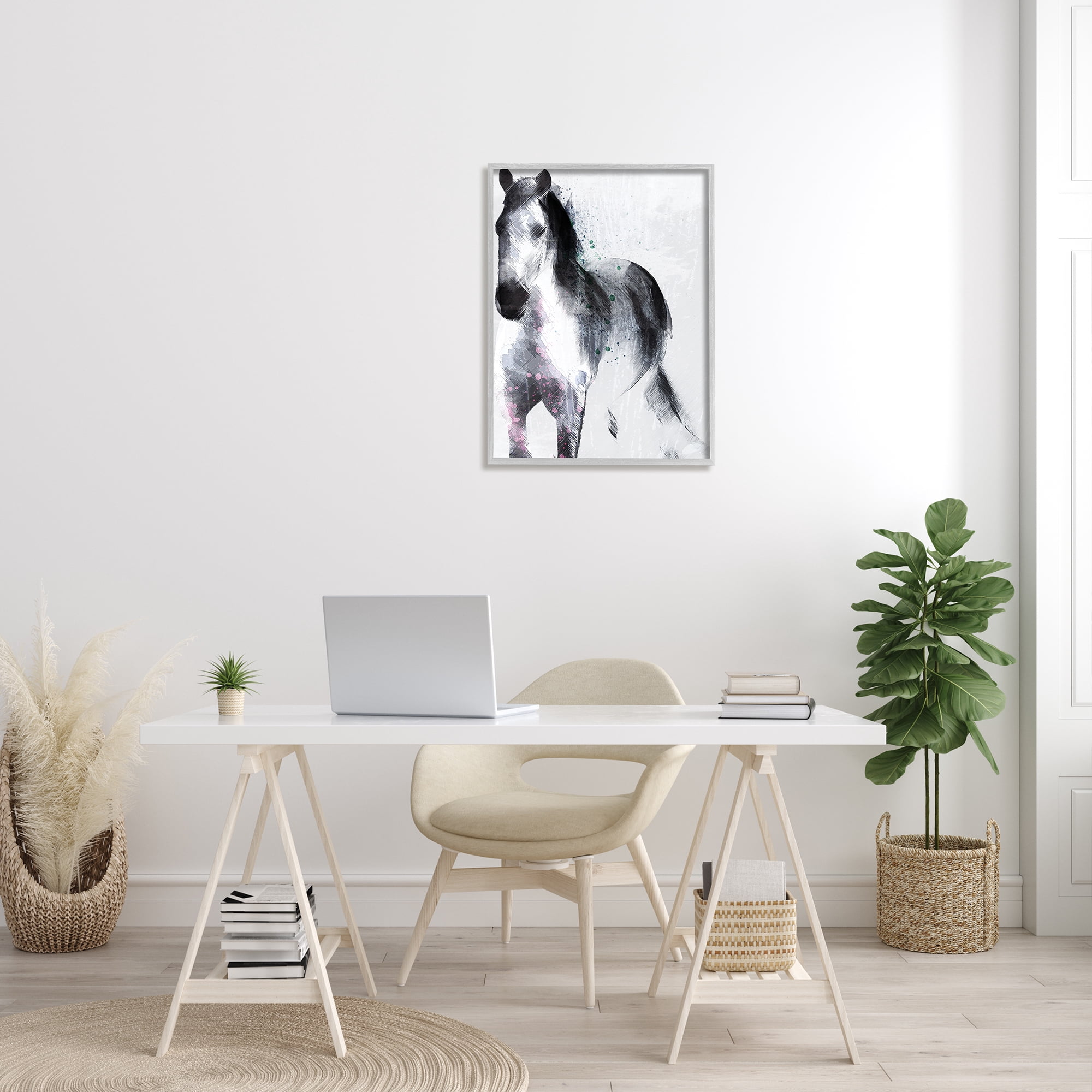 Stupell Industries Distressed Patch Line Wild Horse Portrait Black Pink, 24 x 30, Designed by Jennifer Ellory
