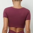 thumbnail image 3 of Women's Yoga Short Sleeve Tight V-Neck Sports T-Shirt - High Strength Fitness Clothing with Padded Support, True to Size (S-L), 3 of 5