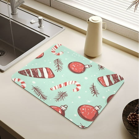 

Seamless Pattern with Christmas Elements Drying Mat Diatomaceous Earth Super Absorbent Non-slip Rubber Sole Heat Resistant 230 Degrees Fahrenheit 15.7×11.8in