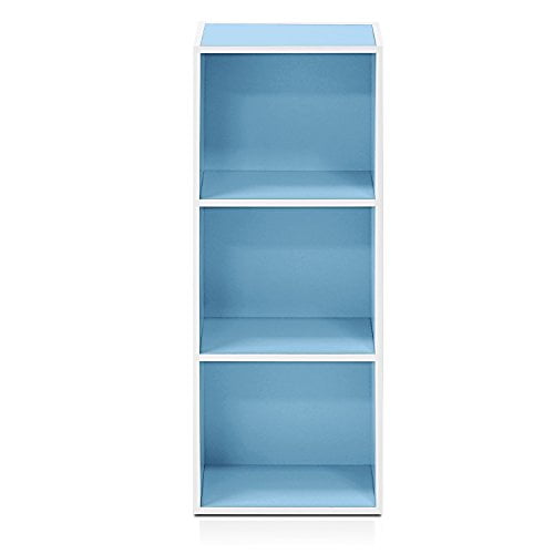 Furinno 3Tier Open Shelf Bookshelf, White/Light Blue, Engineered Particle Board  (图4)