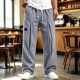thumbnail image 5 of Lmueinov Men's Waffle Knit Wide Leg Sweatpants Elastic Waist With Drawstring Front Pleats With Deep Side Pockets For Fall And Winter Wear, S-3XL, 5 of 6