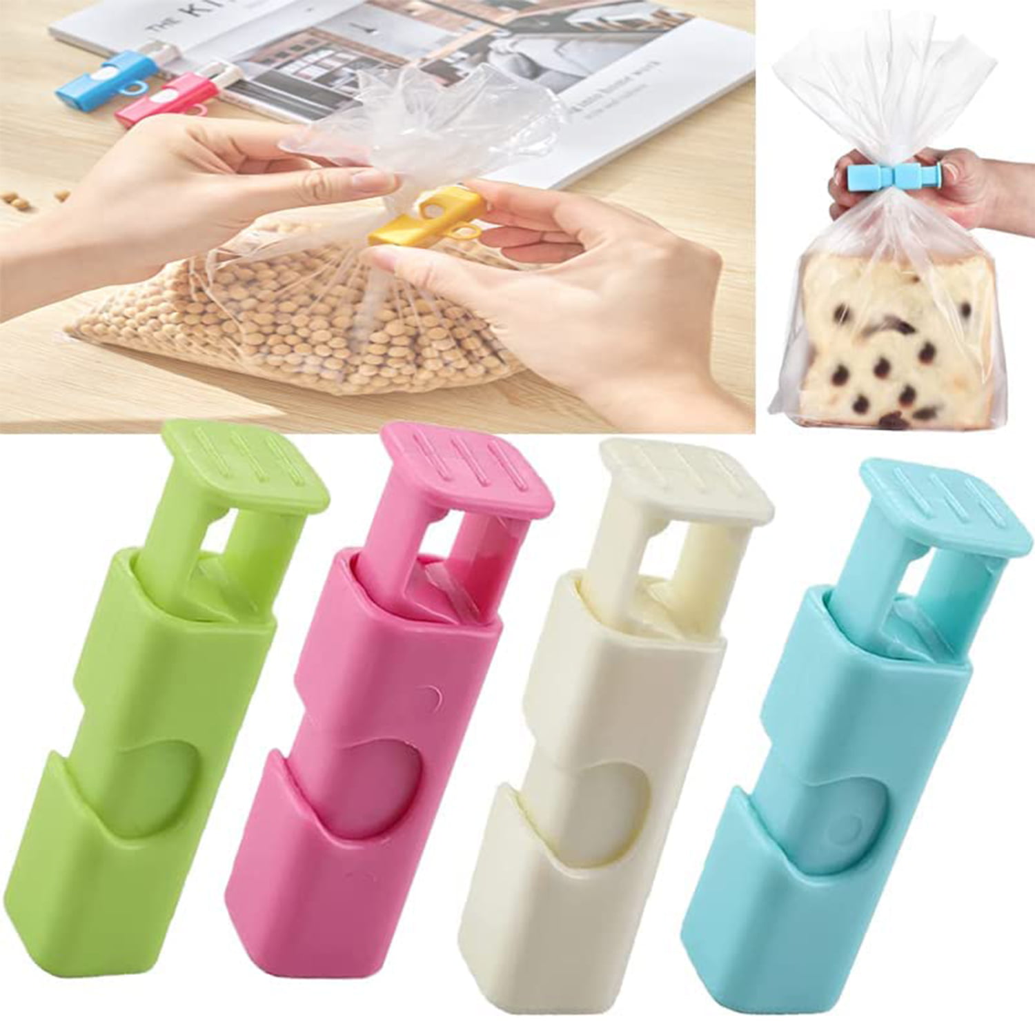 Set of 6 Bread Bag Clips - Cinch Non-Slip Grip Easy Squeeze and Lock - Features 3 Colors for Labeled Organizing