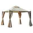 thumbnail image 2 of Outsunny 10' x 10' Outdoor Patio Gazebo Canopy with Polyester Privacy Curtains, Two-Tier Roof, Beige, 2 of 9