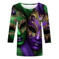 thumbnail image 4 of DPTALR Mardi Gras Women's Casual Print Crew Neck Three-Quarter Sleeve Loose T-Shirt,Green,Size XXL, 4 of 6