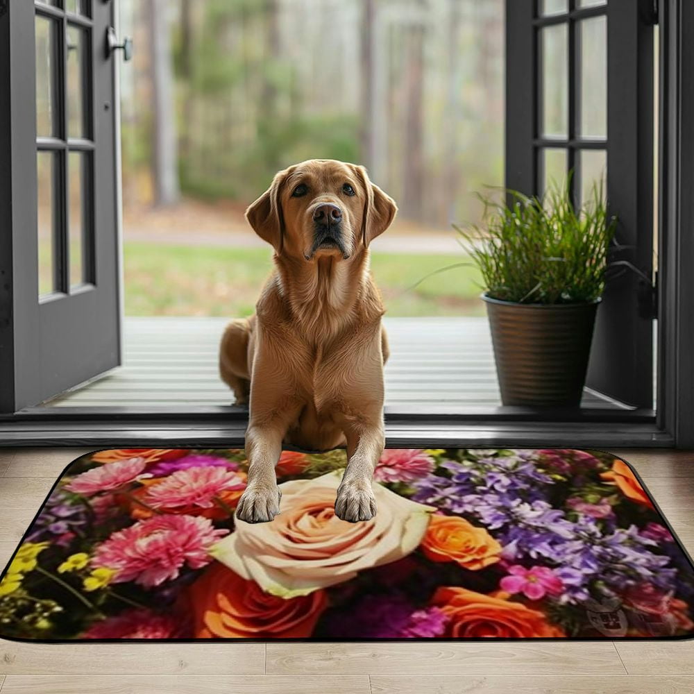 PHYHOO Doormat Floor /Mat - Bouquet Cut Flowers Colorful Roses Color Flowers Decorative Door Mat, Door Mat with Non-Slip Rubber Backing, Easy Cleaning, Traps Dirt, for Entry, Patio