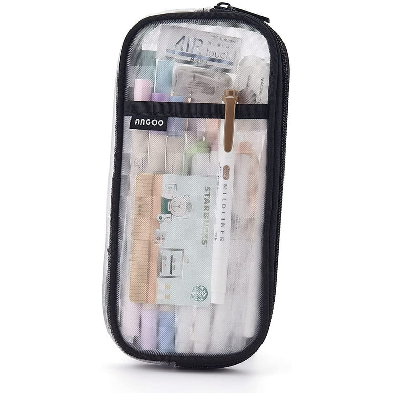 EOOUT Grid Mesh Pencil Case with Zipper, Transparent Thin Pencil Pouch Big  Capacity Clear Makeup Bag Multi-Purpose Organizer Box for School College