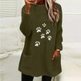 thumbnail image 2 of Lovskoo Fuzzy Fleece Pullover Tops for Women Winter Warm Christmas Printed Long Sleeve with Pocket Crewneck Solid Color Warm Top Olive Green, 2 of 5