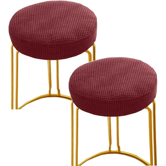 NOGIS Round Bar Stool Covers 2 Pack, Round Chair Covers with Elastic Bands Dia.12-14", Round Seat Cushions for Chairs Stool Slipcovers -Wine Red