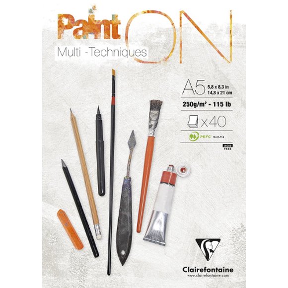 (Blanc, A5) - Clairefontaine Paint'On Multi-Technique Pad, 250 g, A5, 40 Feuilles