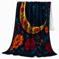 thumbnail image 2 of Enchanted Raven Crescent Moon Floral, Festive autumn celebration Scene, Warm Flannel Blanket for Living Room and Reading Nook, Art Lovers autumn celebration Gift, Festive Home Decor, 2 of 9