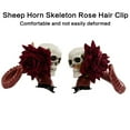 thumbnail image 2 of FENOHREFE Antelope Horn Skull Hair Clip for Adult Cosplay Costume Devil Horn Rose Barrettes Halloween Party Rose Hairpiece, 2 of 7