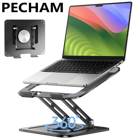 PECHAM Laptop Stand for Desk, Adjustable Laptop Stand with 360° Rotating Base, Ergonomic Computer Stand Support 10-17.3" Laptop & Tablet - Black