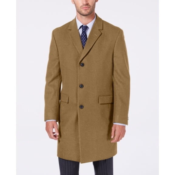Nautica Mens Classic fit Overcoat Coat 36 R Camel Solid Wool