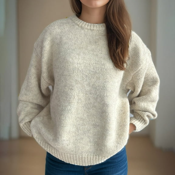 POROPL Womens Sweaters Long Sleeve Crew Neck Sweater Casual Oversized Warm Knitted Blouse Pullover Size S-L