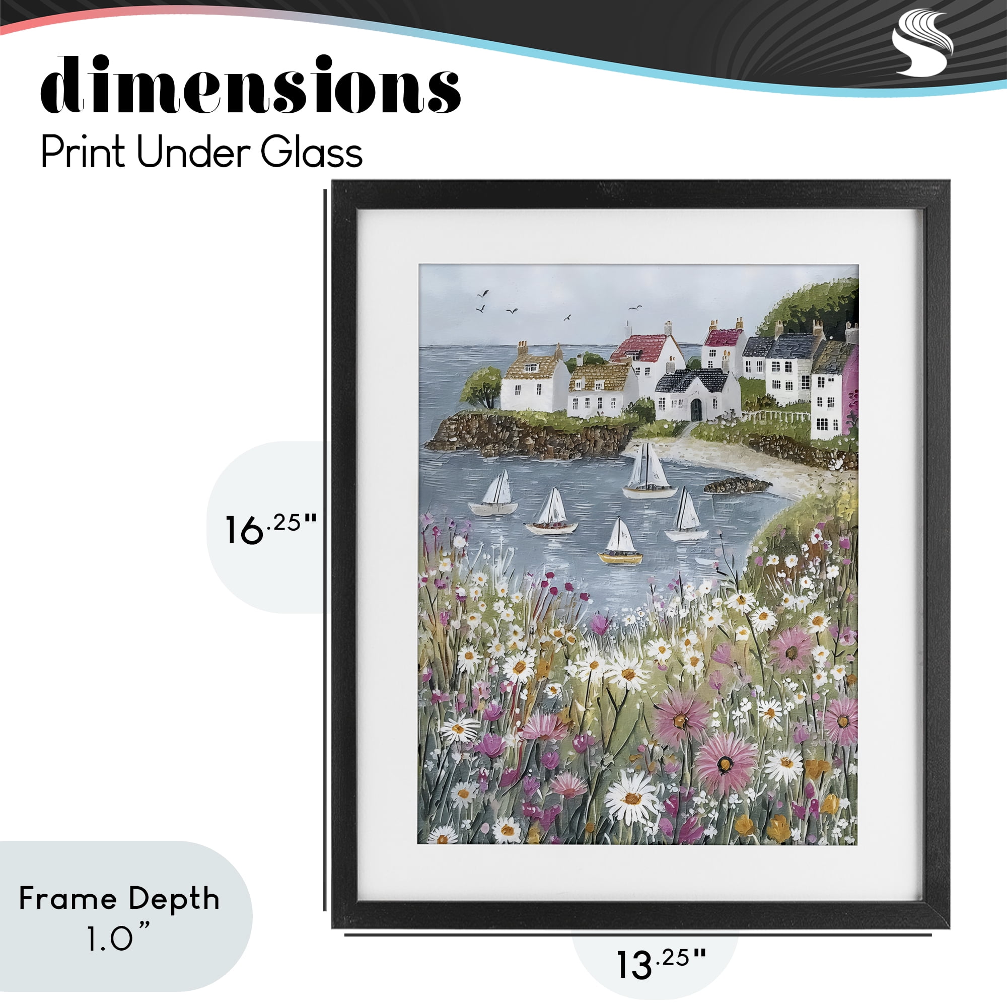 Stupell Industries Seaside Sailboats in Village Bay Black Framed Print Under Glass, design by Riley B